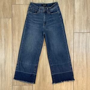 Judy Blue Wide Leg Crop Jeans Womens 3/26 Raw Hem High Rise Denim